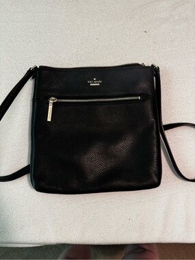 kate spade Black Pebbled Leather Crossbody with Front Zip